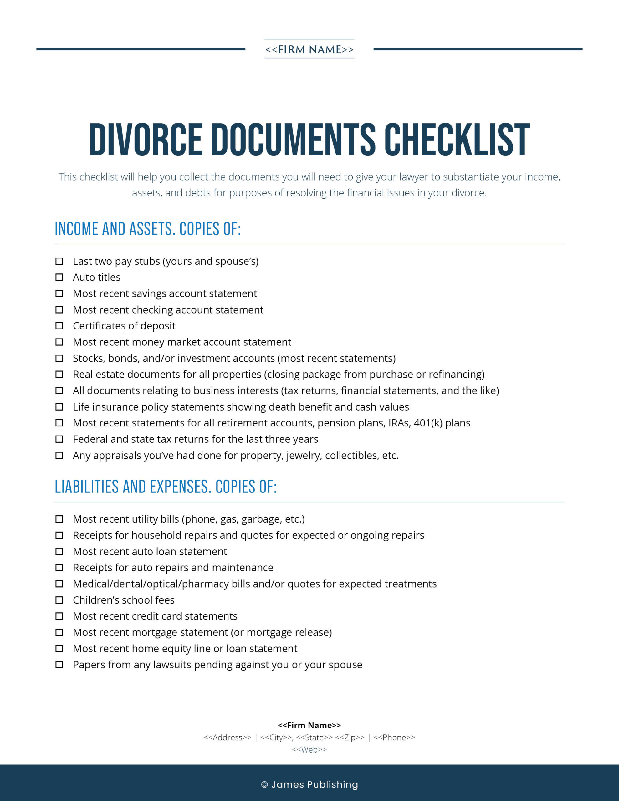 FAM-15 Divorce Documents Checklist