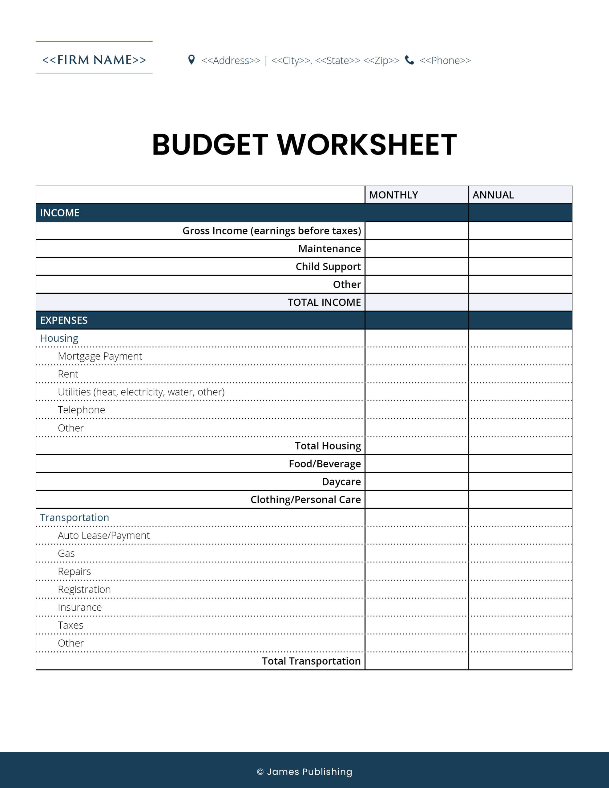 FAM-25 Budget Worksheet