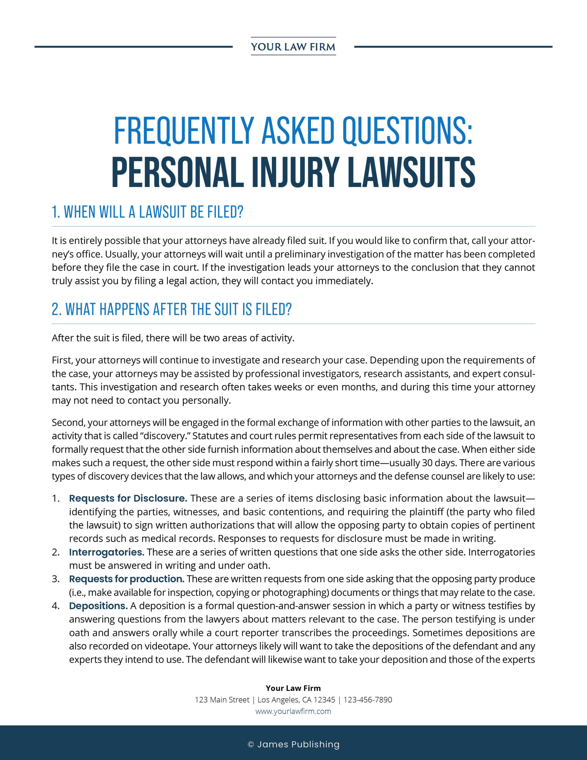 PI-15 Frequently Asked Questions: Personal Injury Lawsuit (Overview)