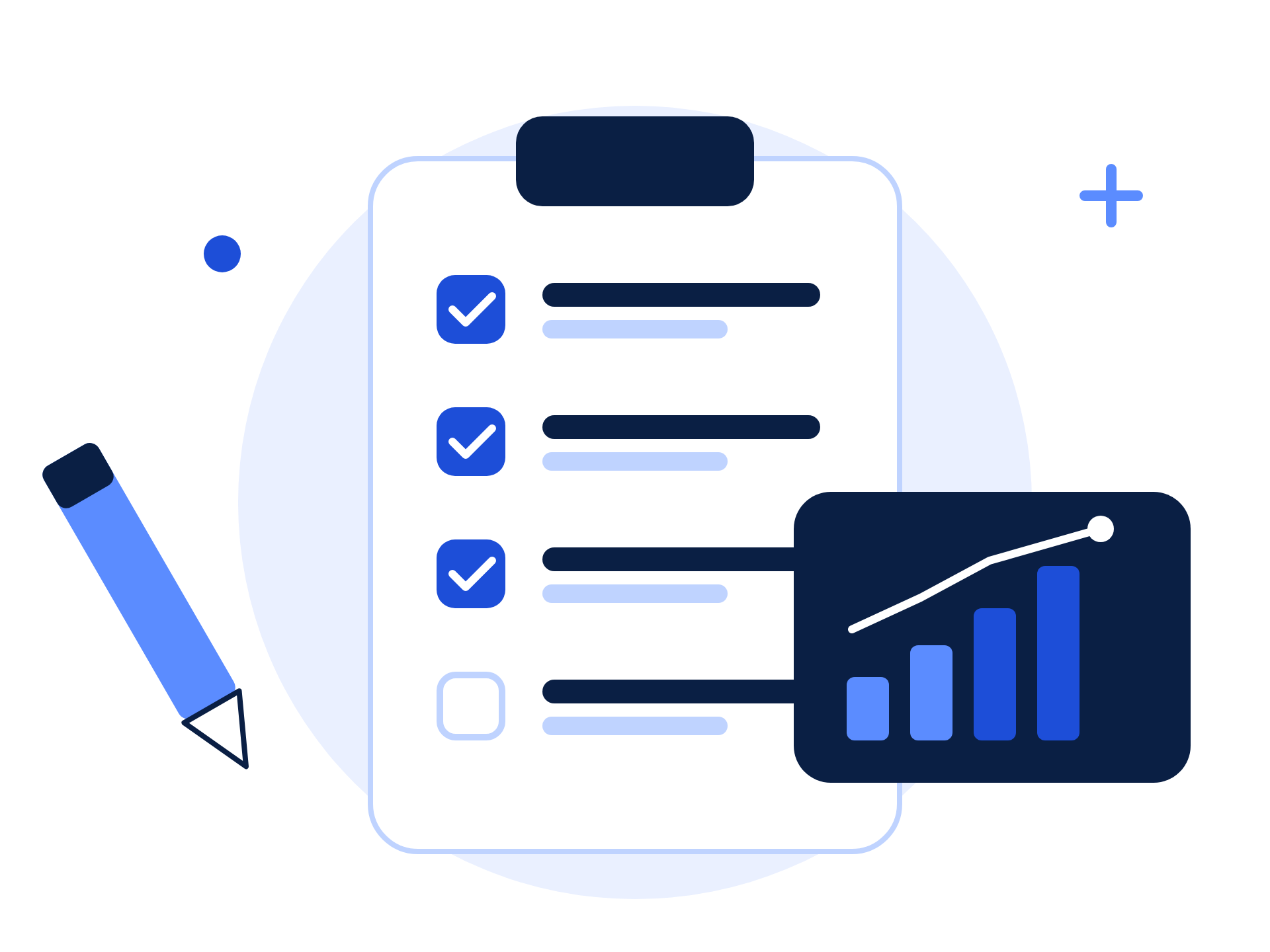 Improvement plan checklist and growth chart illustration